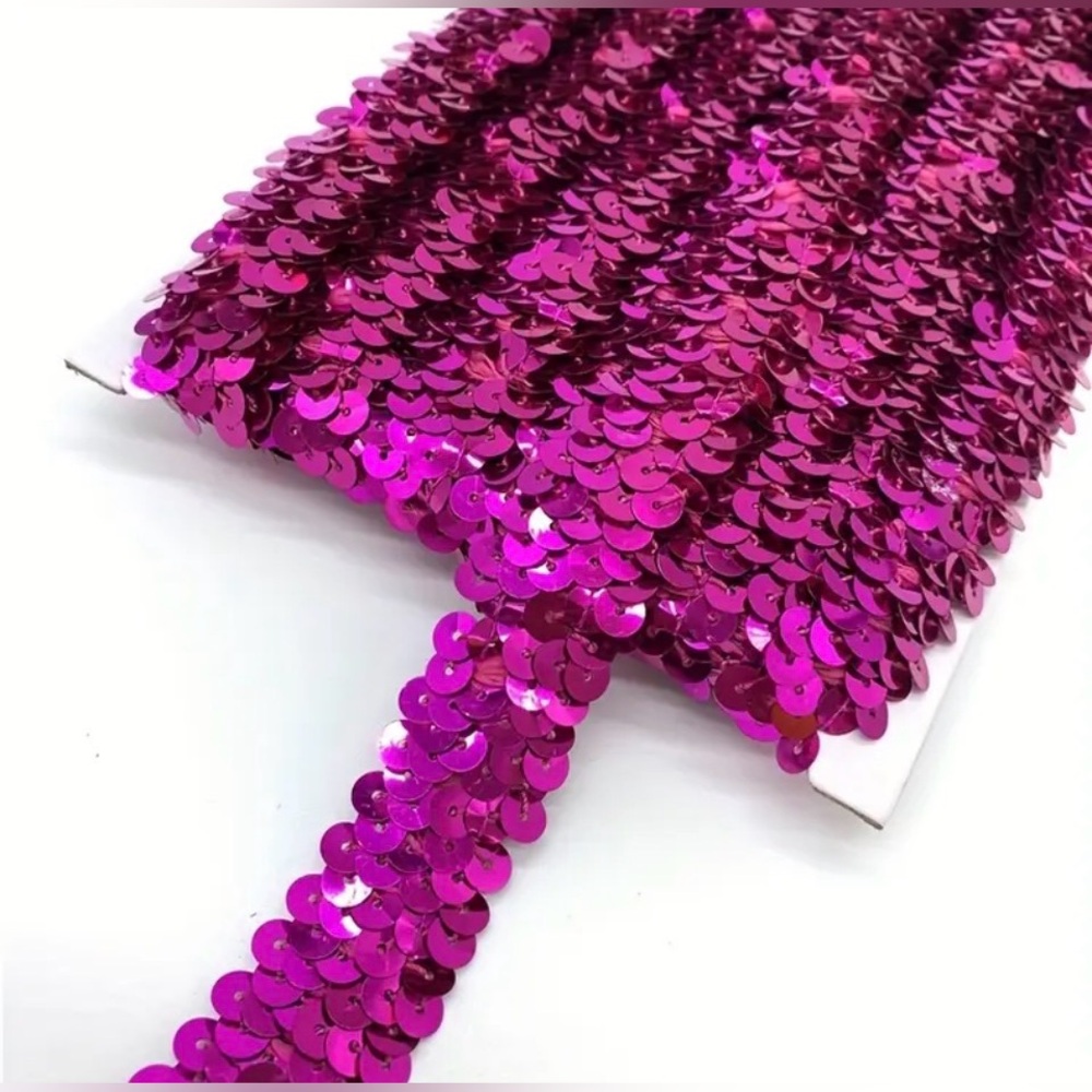 1 Yard Rose Fuchsia Stretch Sequin Appliquรฉ Trim for Crafts and Clothes, New